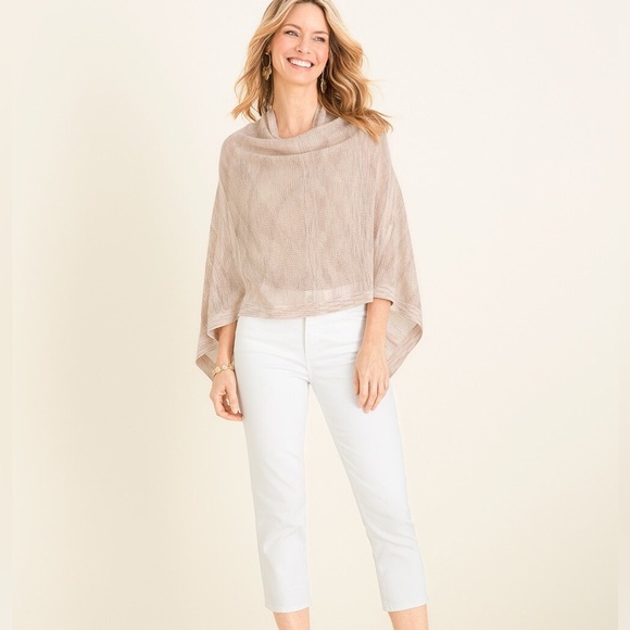 NWT Chico’s textured knit orange combo poncho - Picture 2 of 5